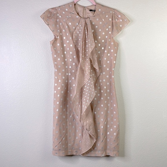 Andrew Marc Dresses & Skirts - Andrew mark light peach nude with silver polkadot ruffles dress size 7